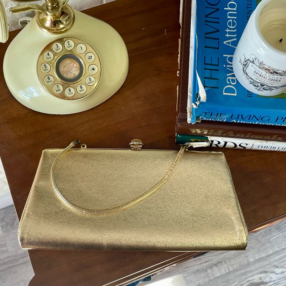 Vintage Gold Foil Metallic Snap Lock Mini Bag Purse - Picture 2 of 16